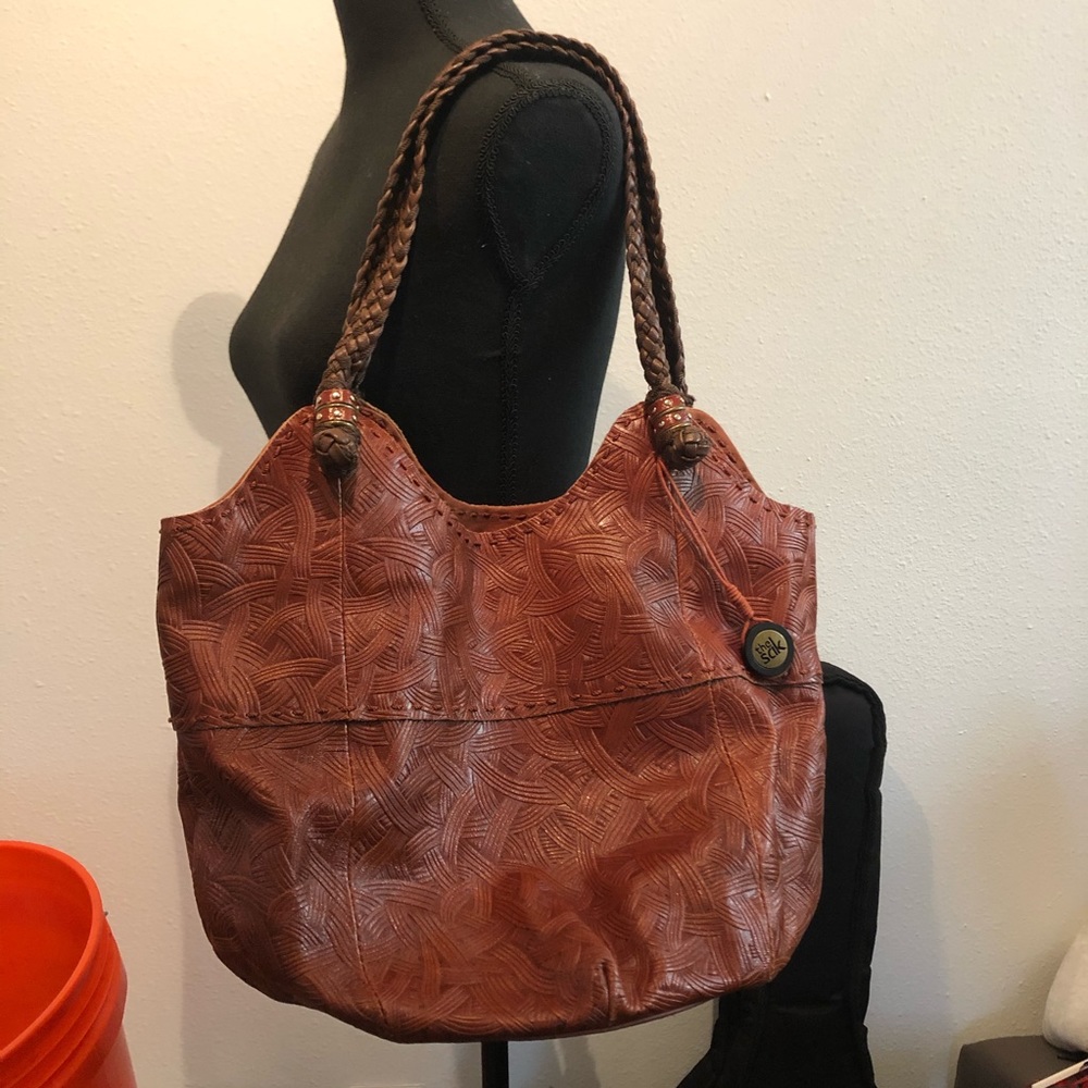 The Sak Brown Leather Hobo Bag w/braided handles